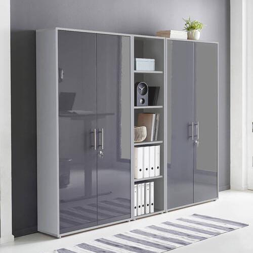 Office Edition B: 212,9 cm Grau/Anthrazit - Anthrazit Hochglanz/Grau, MODERN, Holzwerkstoff (212,9/185,6/33cm) - MID.YOU
