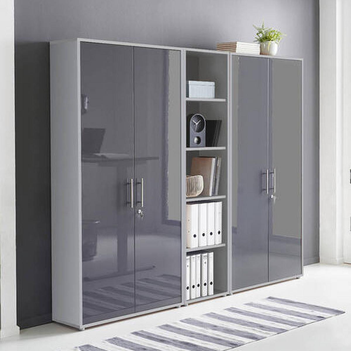 Office Edition B: 212,9 Cm Grau/anthrazit - Anthrazit Hochglanz/Grau, MODERN, Holzwerkstoff (212,9/185,6/33cm) - MID.YOU