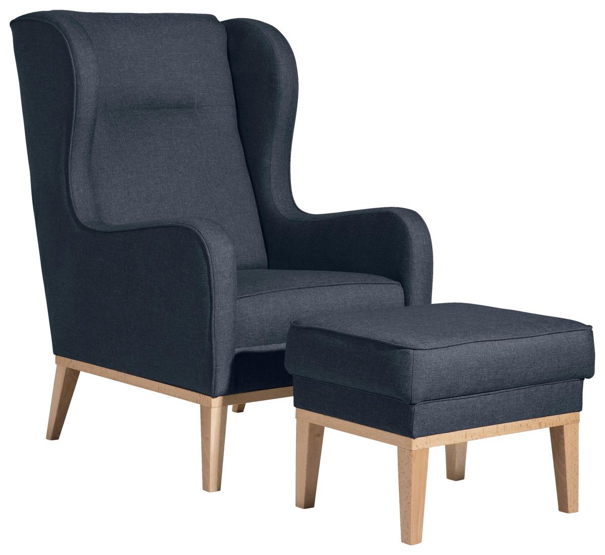 Ohrensessel Angelo - Naturfarben/Dunkelblau, KONVENTIONELL, Textil (66/104/78cm) - Max Winzer