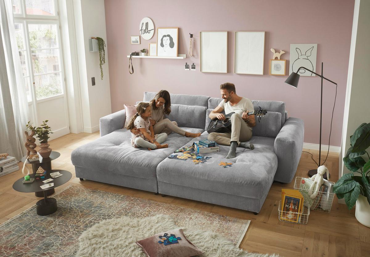 Mega pohovka LOVESEAT sv. sivá - čierna/svetlosivá, Konventionell, kompozitné drevo/textil (292/90/194cm) - MID.YOU