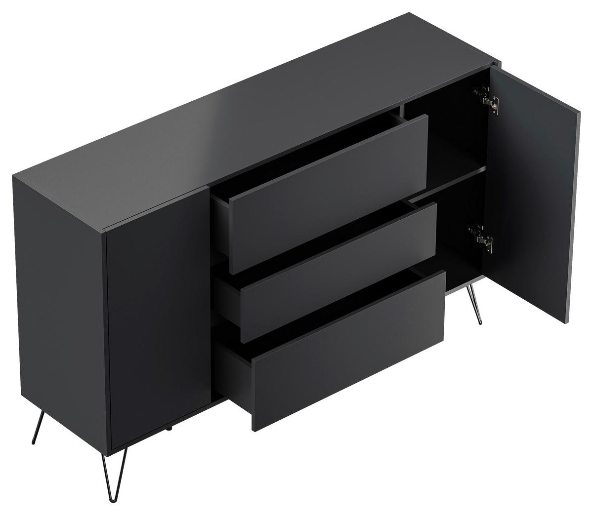 Sideboard Posseik Industrial Graphitfarben B: 155 Cm - Schwarz/Graphitfarben, Design, Holzwerkstoff (155/93,6/42cm) - P & B
