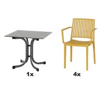 Gartengarnitur T20198 - Anthrazit/Gelb, Basics, Holzwerkstoff/Kunststoff (57/80/56cm) - Siena Garden