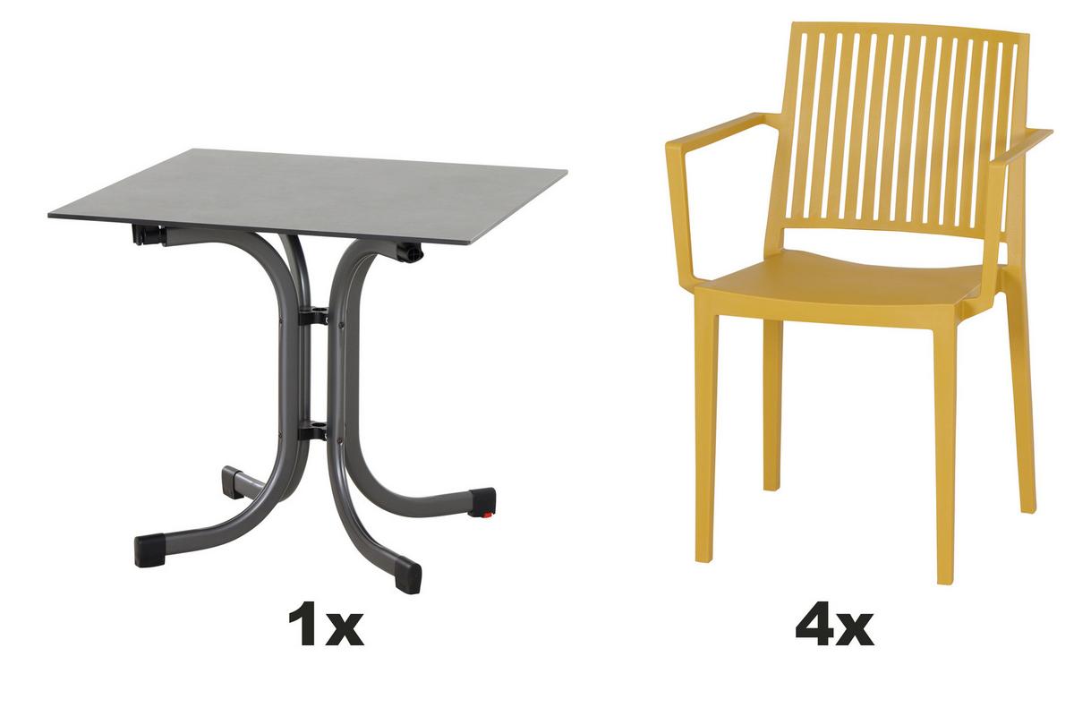 Gartengarnitur T20198 - Anthrazit/Gelb, Basics, Holzwerkstoff/Kunststoff (57/80/56cm) - Siena Garden
