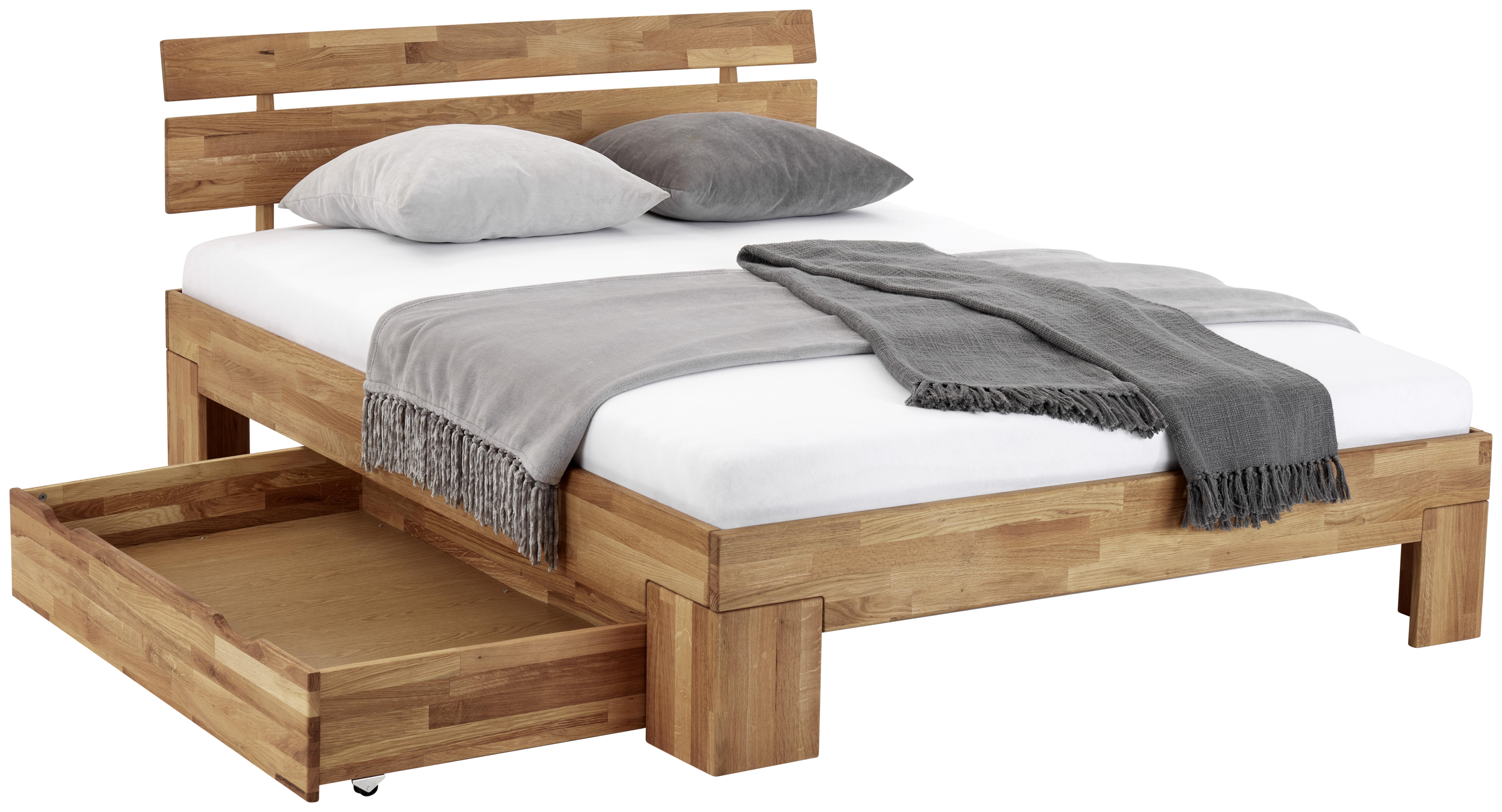Bettkasten Malu B: 120 cm Eiche Massiv mit Rollen - Eichefarben, Natur, Holz (120/68,5/21cm)