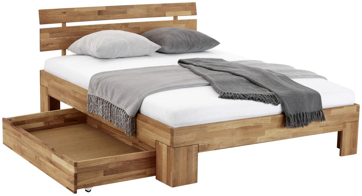 Bettkasten Malu B: 120 cm Eiche Massiv mit Rollen - Eichefarben, Natur, Holz (120/68,5/21cm)