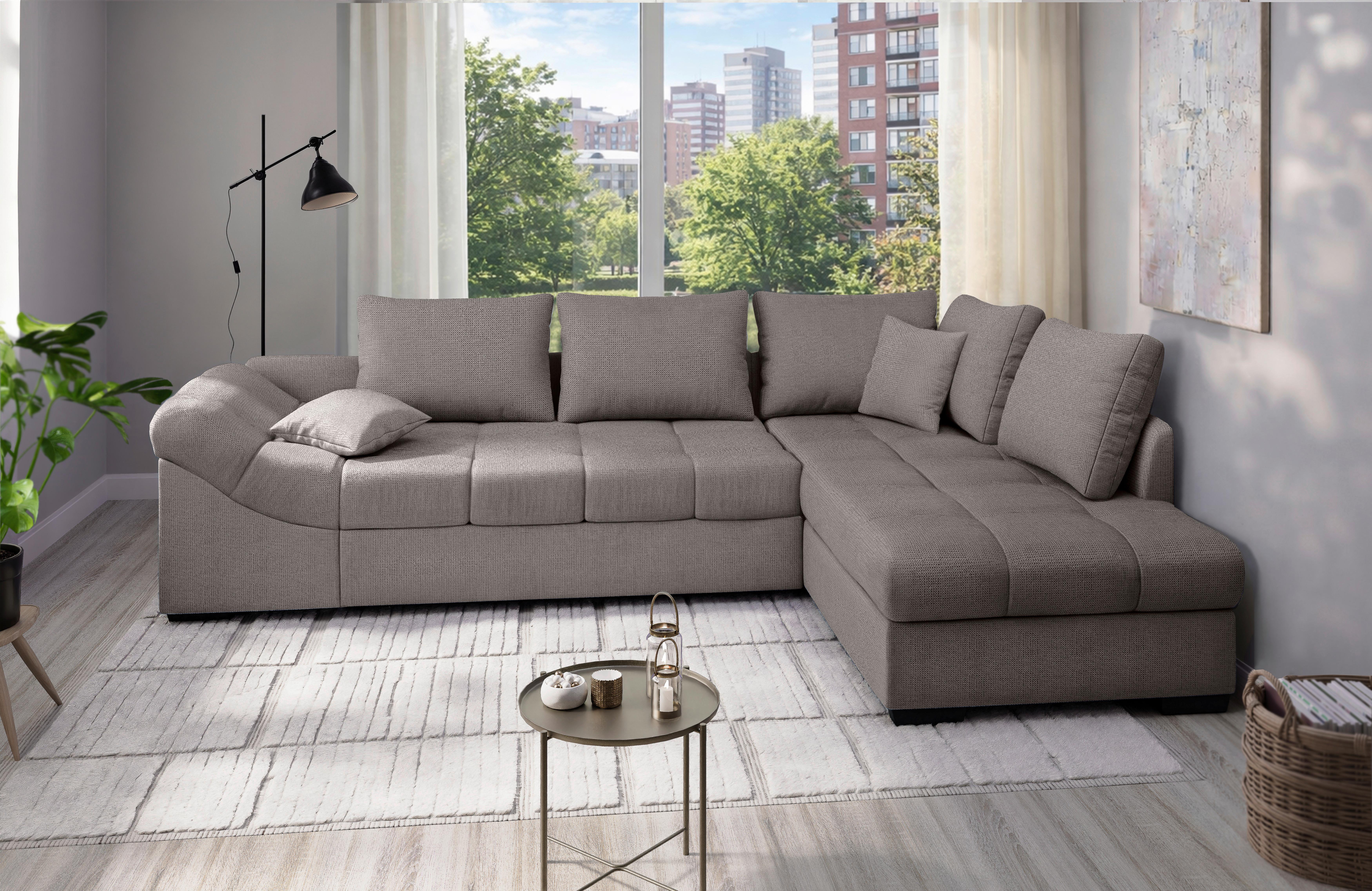 Eckschlafsofa Alvito Graubraun S: 298x202 Cm - Graubraun/Schwarz, MODERN, Textil (298/202cm) - MID.YOU