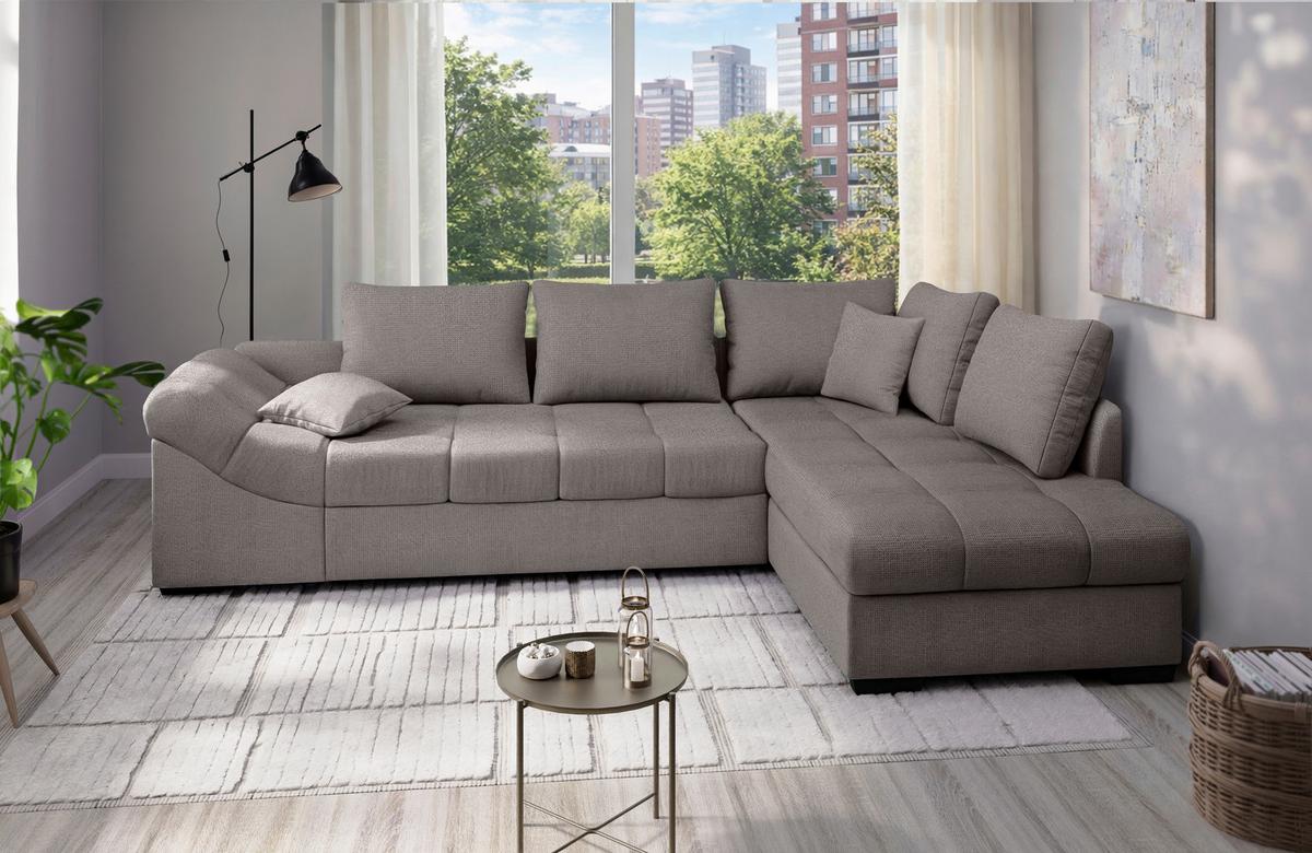 Eckschlafsofa Alvito Graubraun S: 298x202 Cm - Graubraun/Schwarz, MODERN, Textil (298/202cm) - MID.YOU