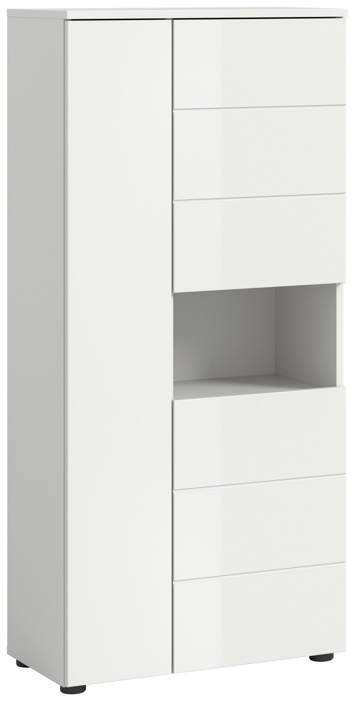 Midischrank Vira Weiß B: 60 Cm - Weiß Hochglanz/Schwarz, MODERN, Holzwerkstoff (60/133/34cm) - MID.YOU