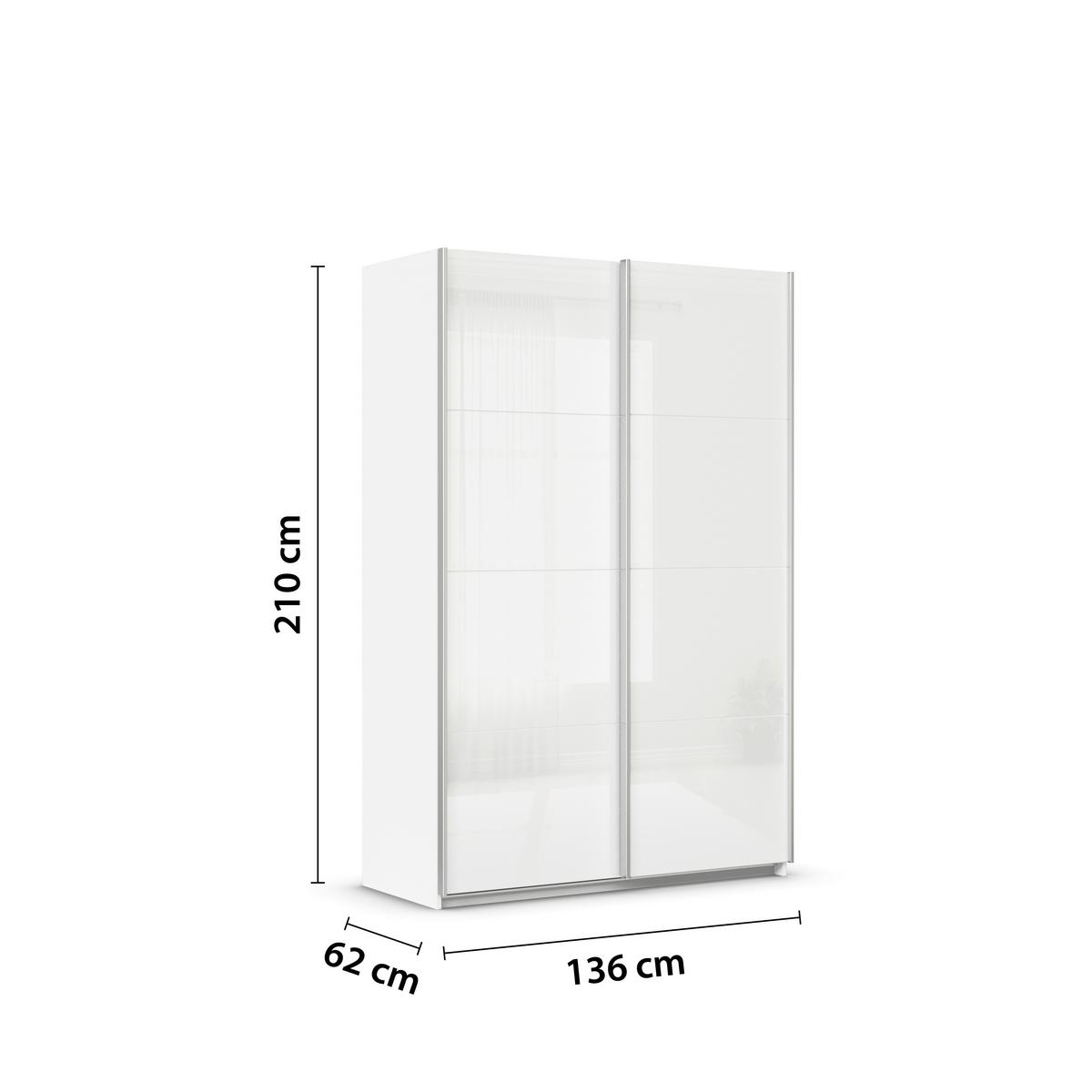 Tolóajtós Szekrény Feldkirch 136/210 Cm - magasfényű fehér/fehér, Modern, faalapú anyag/Üveg (136/210/62cm)