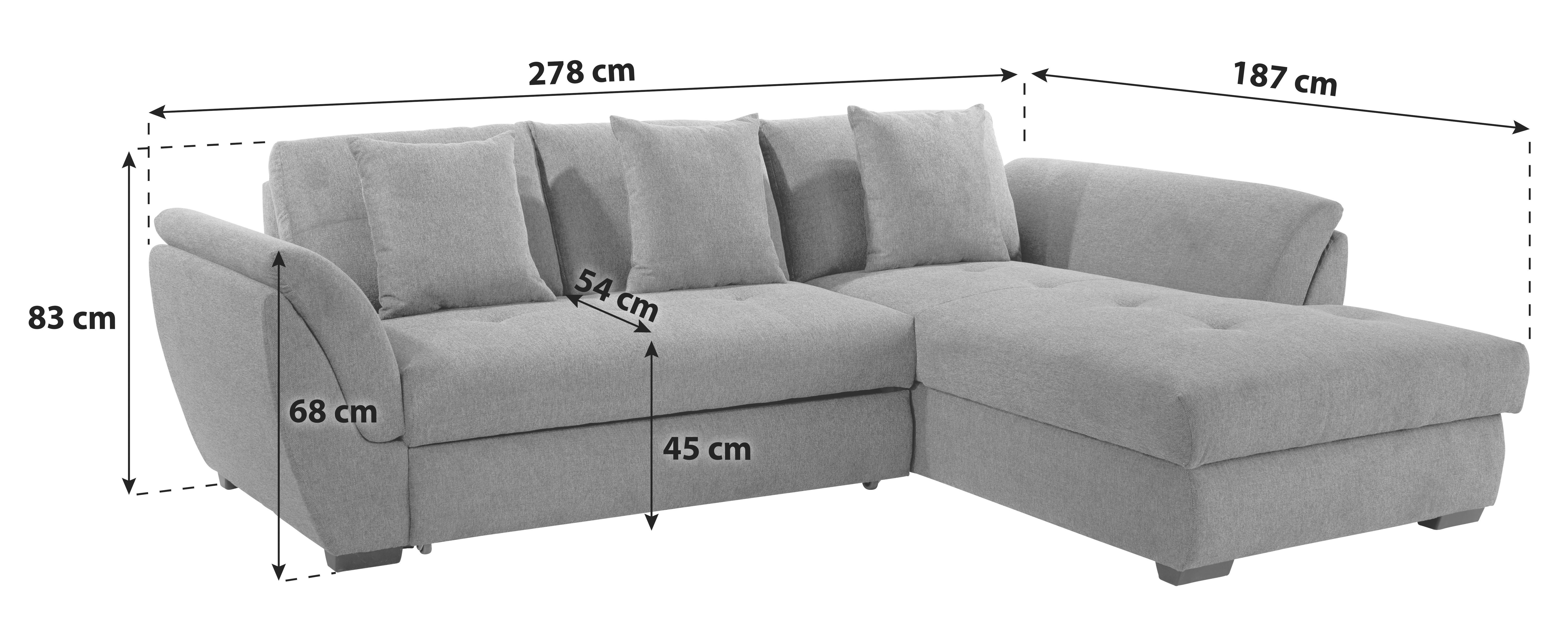 Ecksofa Berisso new dunkelgrau, 278x187 cm - Dunkelgrau/Schwarz, KONVENTIONELL, Textil (278/187cm) - Ondega