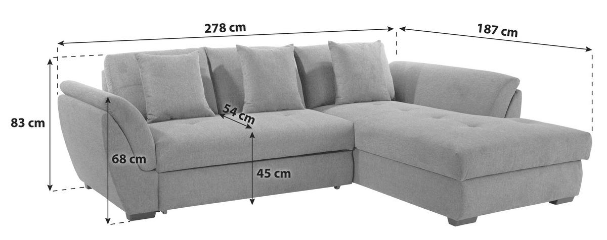 Ecksofa mit Schlaffunktion Berisso new Greige 278x187 cm - Greige/Schwarz, KONVENTIONELL, Textil (278/187cm) - Ondega