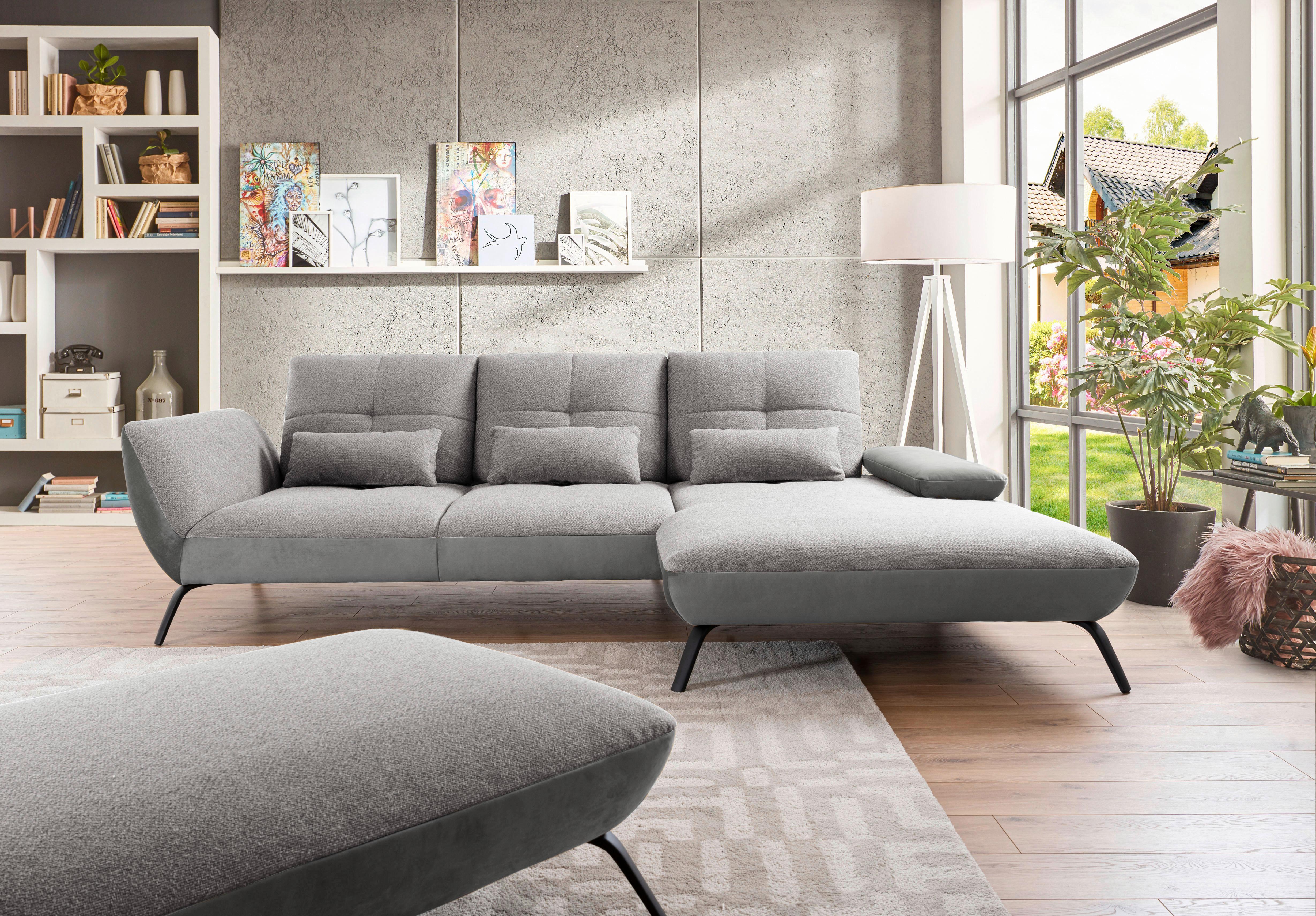 Wohnlandschaft Dover Xc - Silberfarben/Hellgrau, MODERN, Holzwerkstoff/Textil (301/191cm)