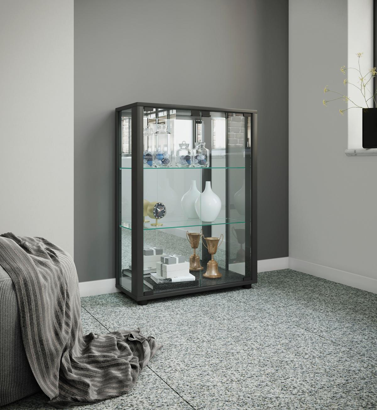 Vitrine Sintalo Schwarz B: 60 cm - Schwarz, MODERN, Glas/Holzwerkstoff (60/80/25cm) - MID.YOU