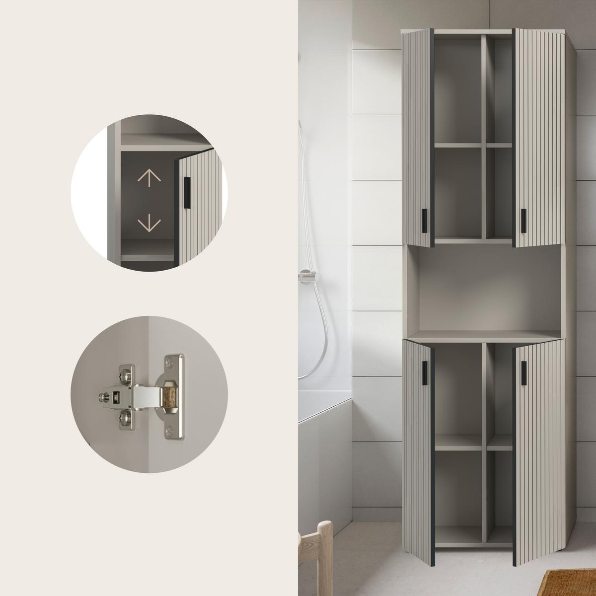 HOCHSCHRANK Mone Kaschmir B: 60cm - Kaschmir/Schwarz, Trend, Holzwerkstoff (60/192/30cm) - MID.YOU