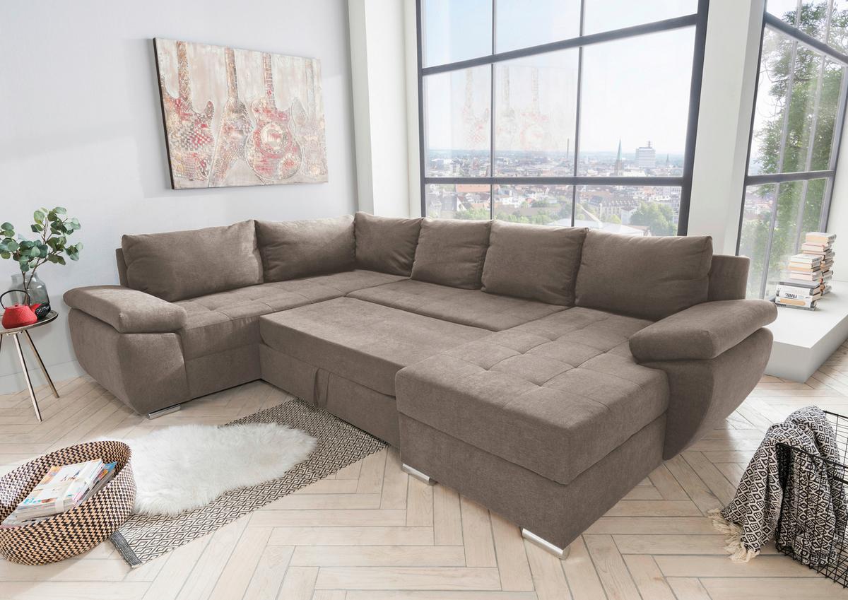 Sedací souprava TERANA, levá, šedohnědá / tmavě hnědá - tmavě hnědá/barvy chromu, Konvenční, kov/textil (219/305/157cm) - Livetastic