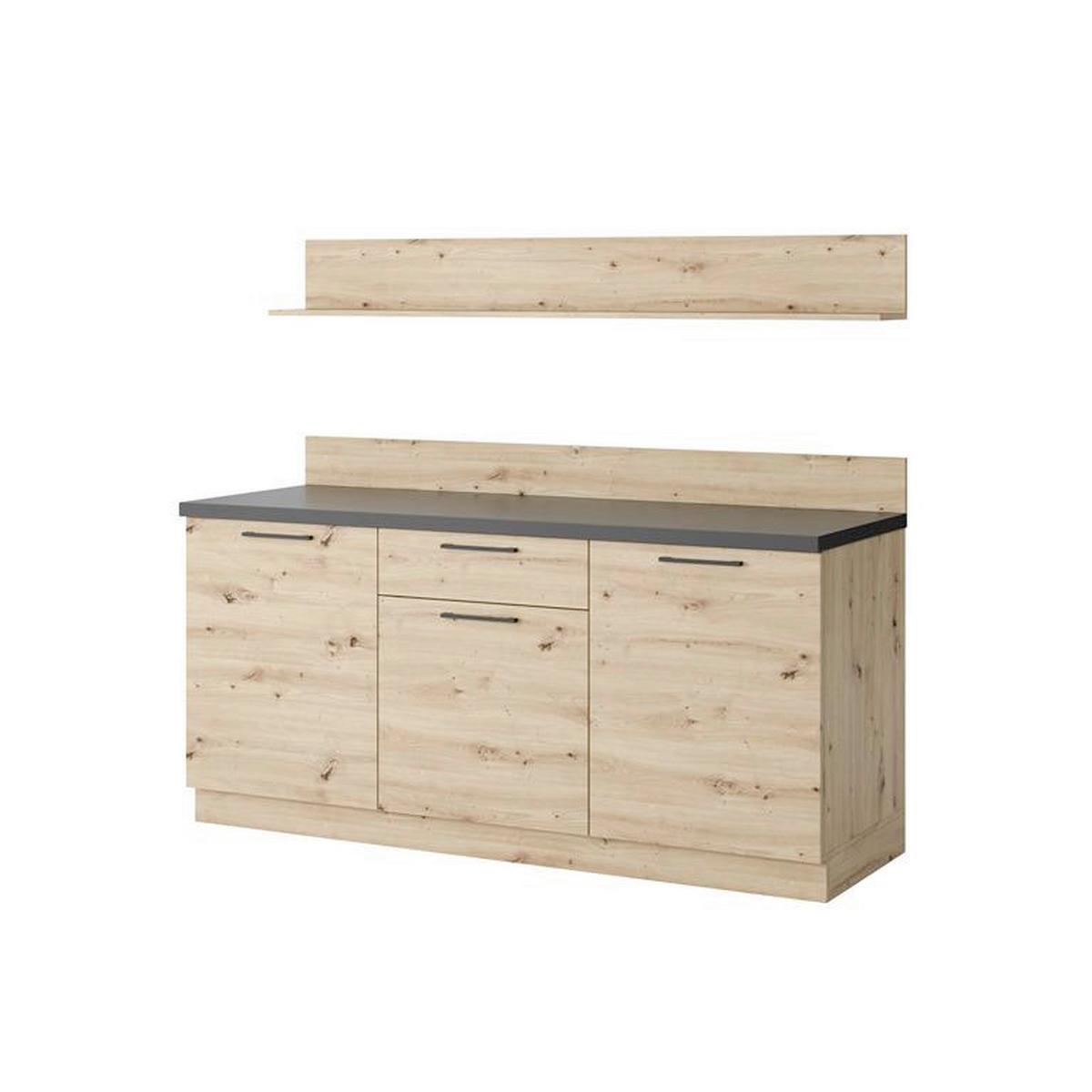 Kuchynský blok bez spotrebičov APIA, šírka 180 cm - čierna/dub artisan, kompozitné drevo/plast (180/100/60cm)