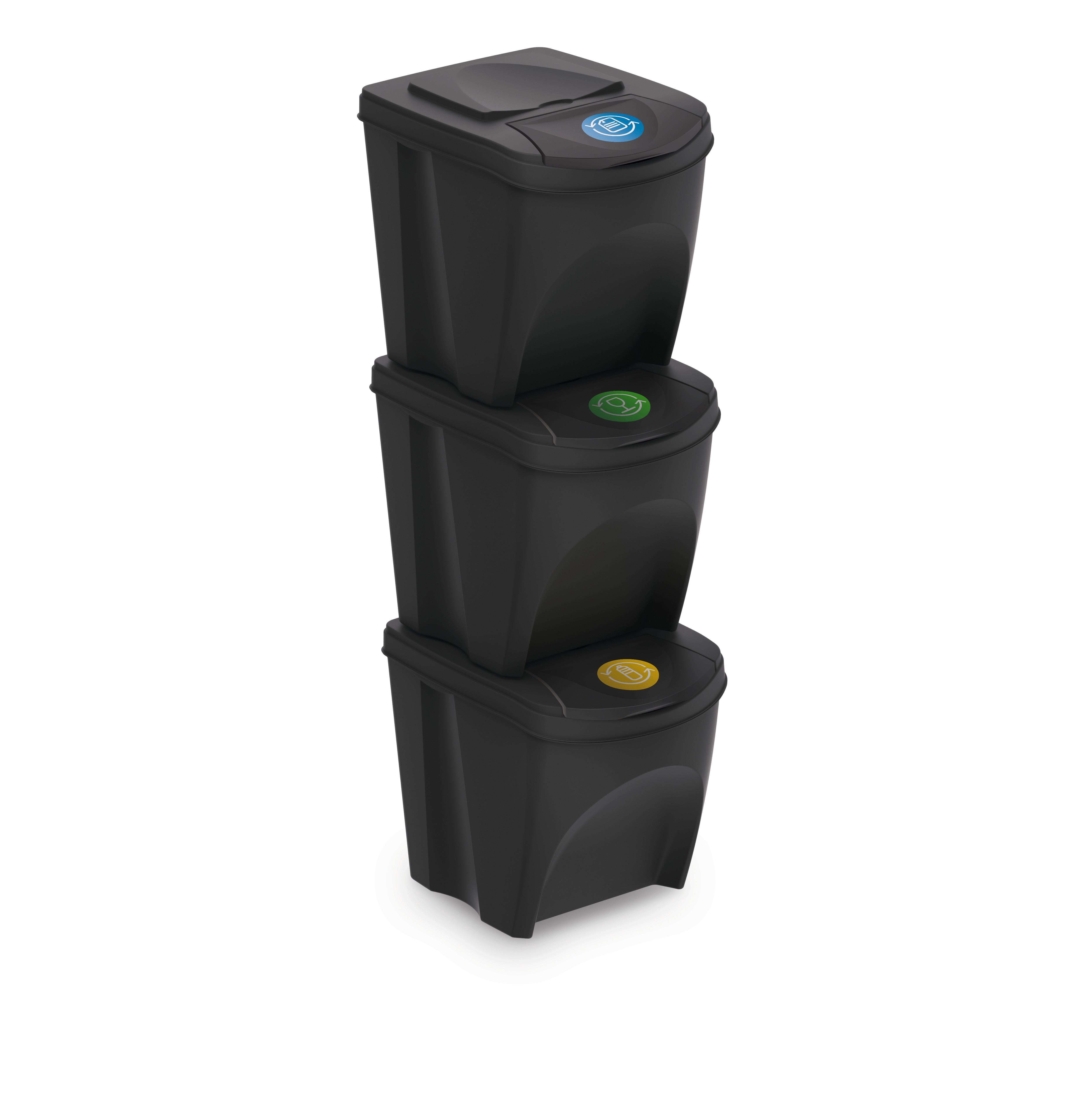Abfallsammler Sortibox 3x 25 L Freistehend 39,2x39,2x33,5 cm - Blau/Anthrazit, Basics, Kunststoff (39,2/39,2/33,5cm)
