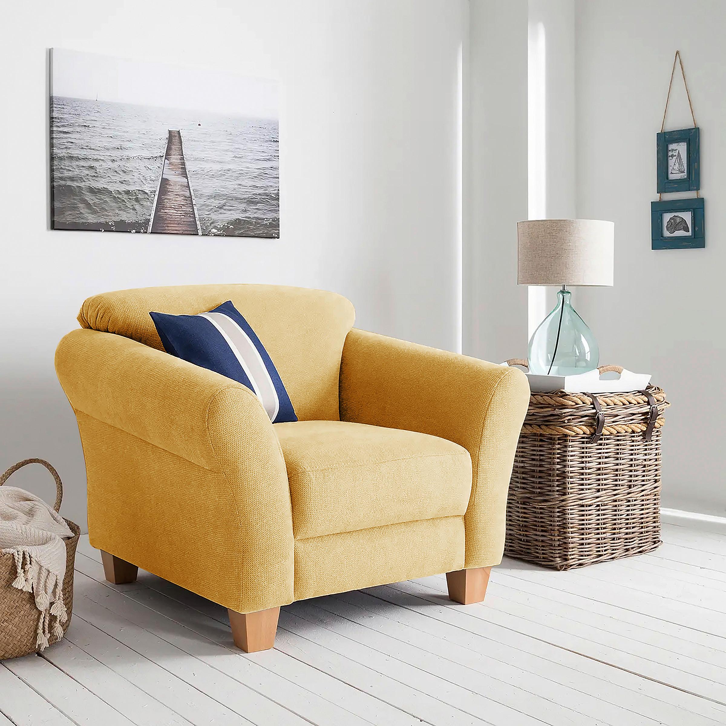Sessel Gotland senfgelb Rücken echt, 101x84x89 cm - Senfgelb/Naturfarben, KONVENTIONELL, Textil (101/84/89cm) - Sit & More
