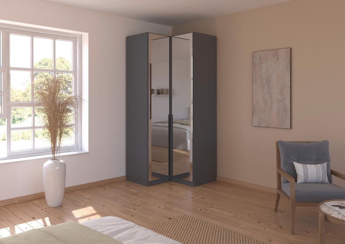 Eckkleiderschrank Alabama Grau Metallic B: 100 Cm - Grau, MODERN, Glas/Holzwerkstoff (100/229/102cm) - Rauch Möbel