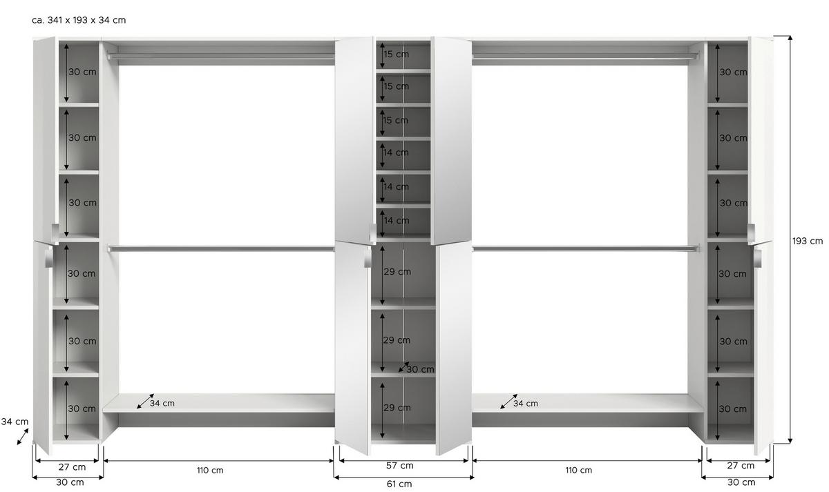 Garderobe Projekt X 5-teilig Weiß B: 341 Cm - Weiß Hochglanz/Weiß, Design, Holzwerkstoff (341/193/34cm) - Livetastic