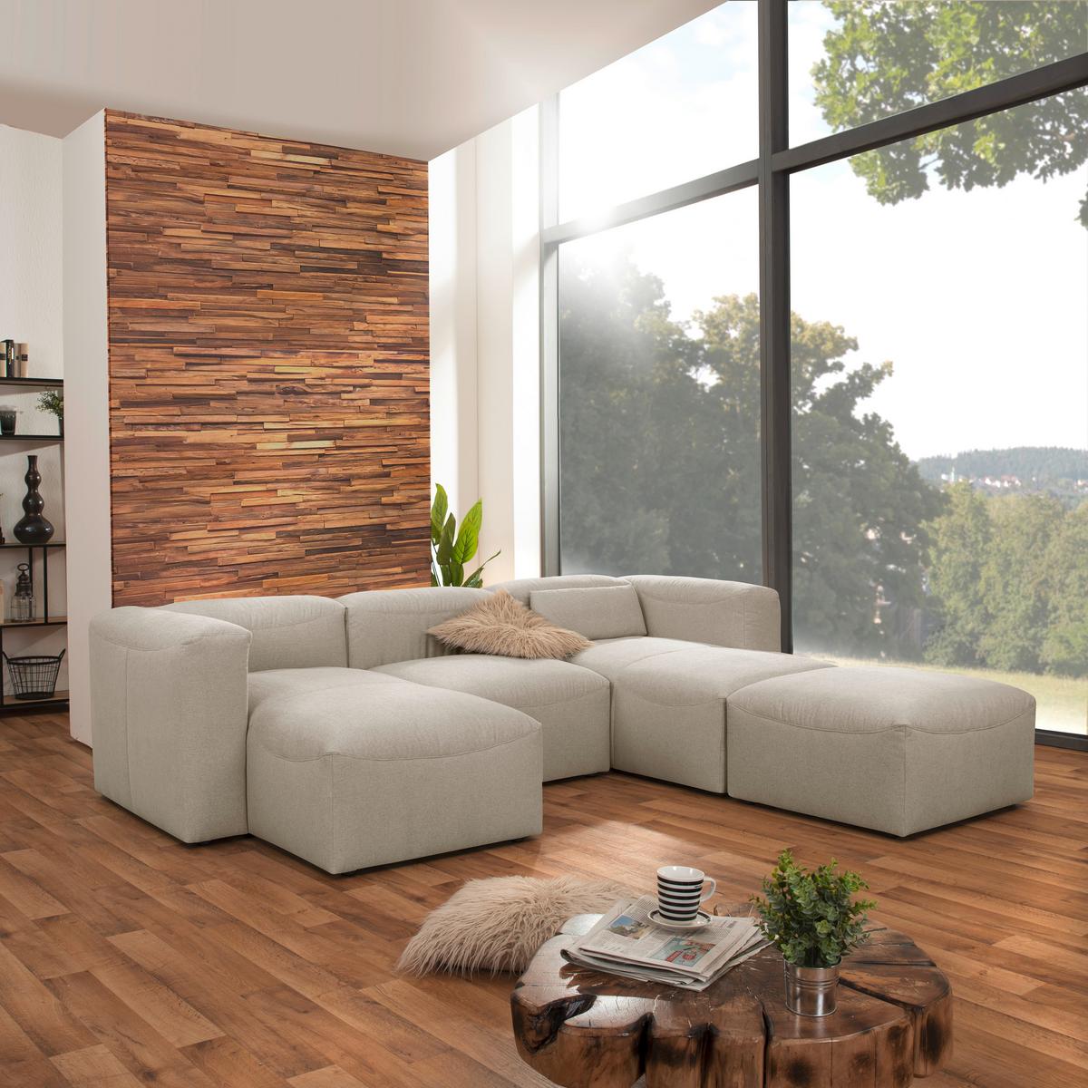 Wohnlandschaft Lena Creme Flachgewebe - Creme, Design, Textil (160/275/235cm) - Max Winzer