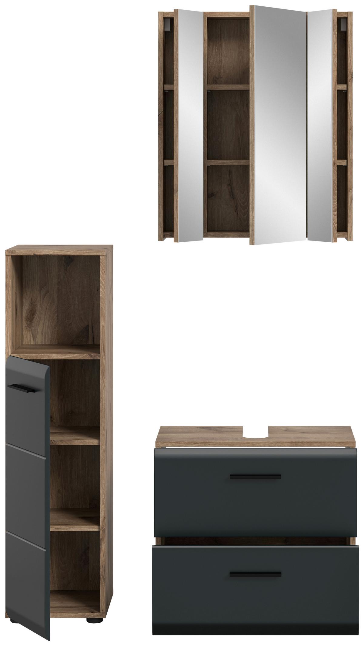 Badezimmer Ice Schwarz/Eiche Dekor B: 90cm - Eiche dunkel/Schwarz, Basics, Holzwerkstoff (90cm) - MID.YOU