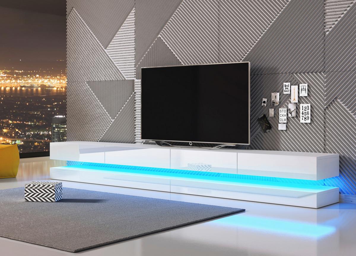 Lowboard TV Stand Fly Double Led Weiß B: 280 cm - Weiß Hochglanz/Weiß, Design, Holzwerkstoff (280/25/34cm) - MID.YOU