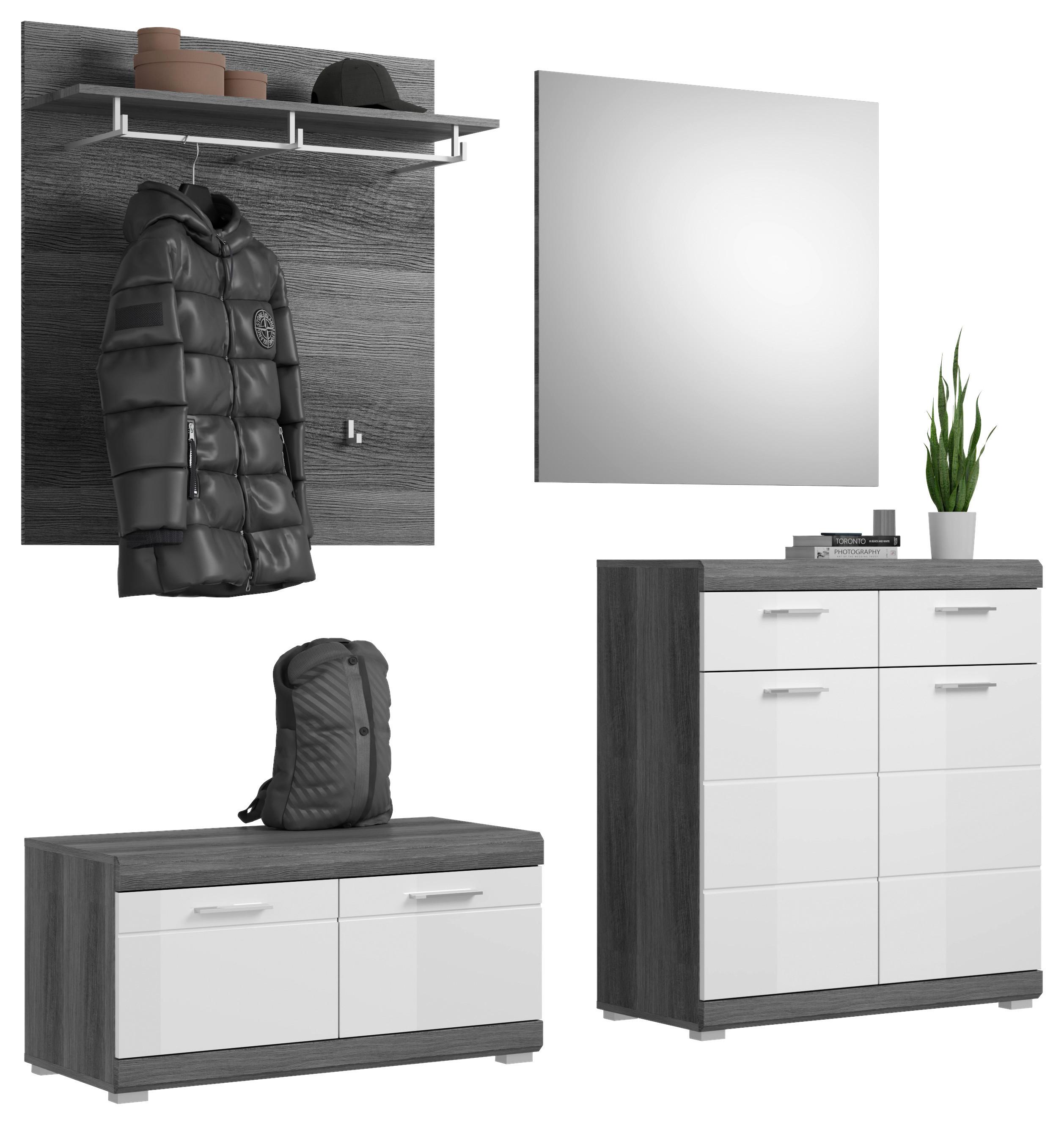 Garderobe Scout Weiß/Rauchsilber B: 195 cm - Dunkelgrau/Silberfarben, Design, Glas/Holzwerkstoff (195/197/40cm) - MID.YOU