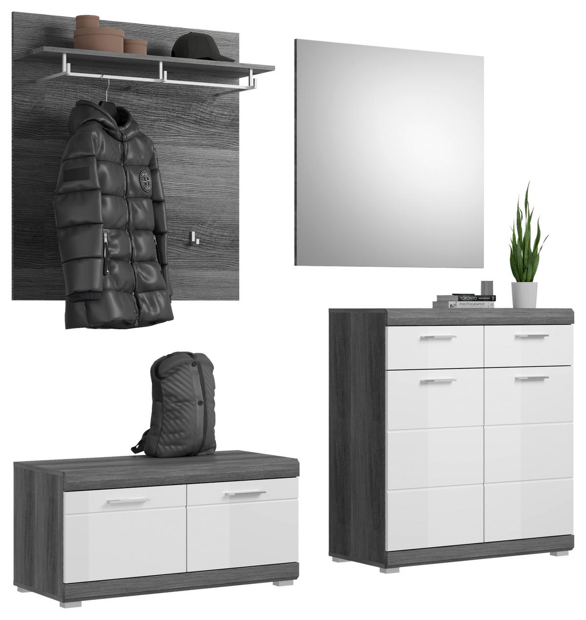 Garderobe Scout Weiß/Rauchsilber B: 195 cm - Dunkelgrau/Silberfarben, Design, Glas/Holzwerkstoff (195/197/40cm) - MID.YOU