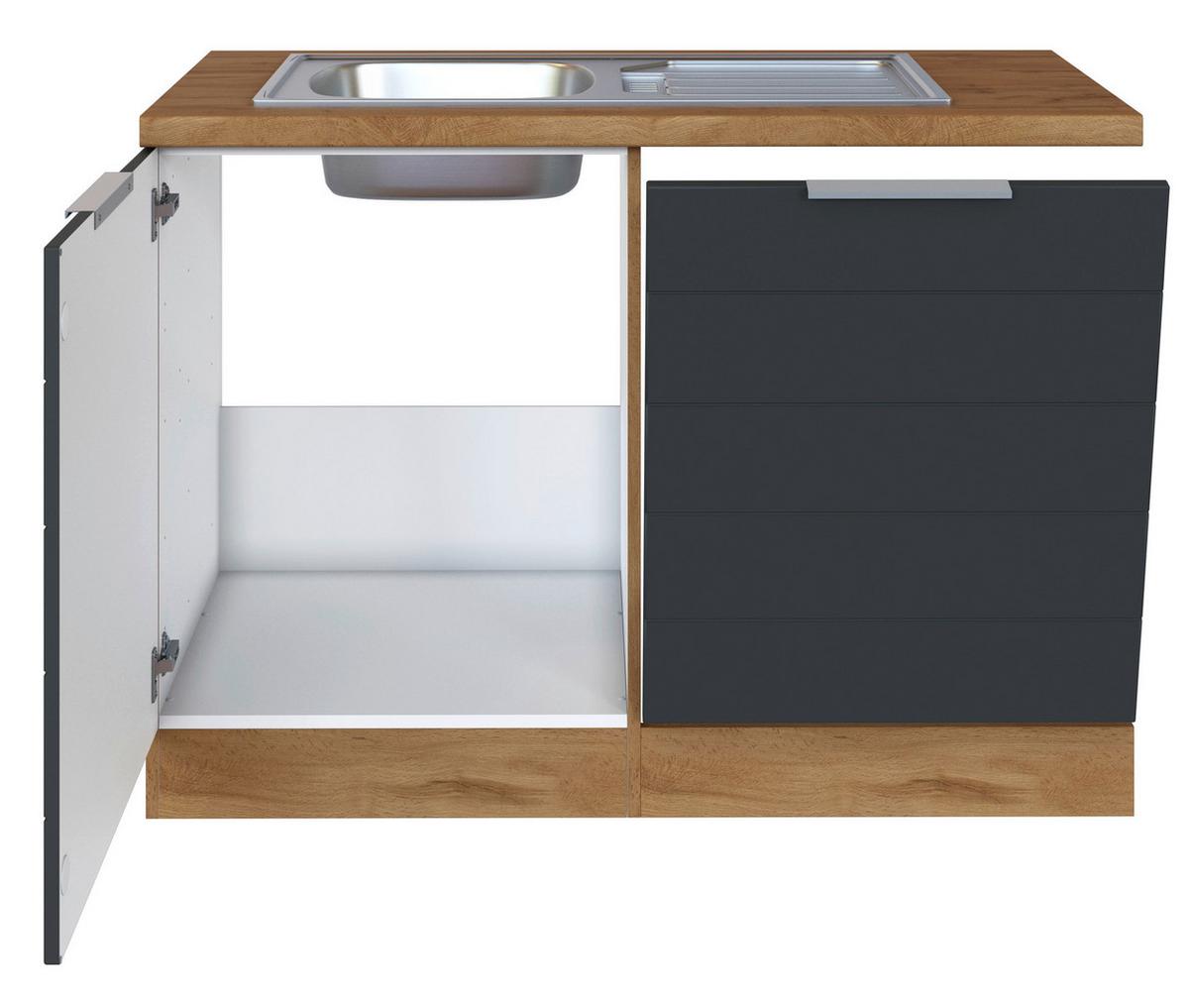 Spülenschrank Florenz B: 120 Cm Grau/eiche Dekor - Eiche Wotan/Grau, Design, Holzwerkstoff (120/86/60cm) - Held