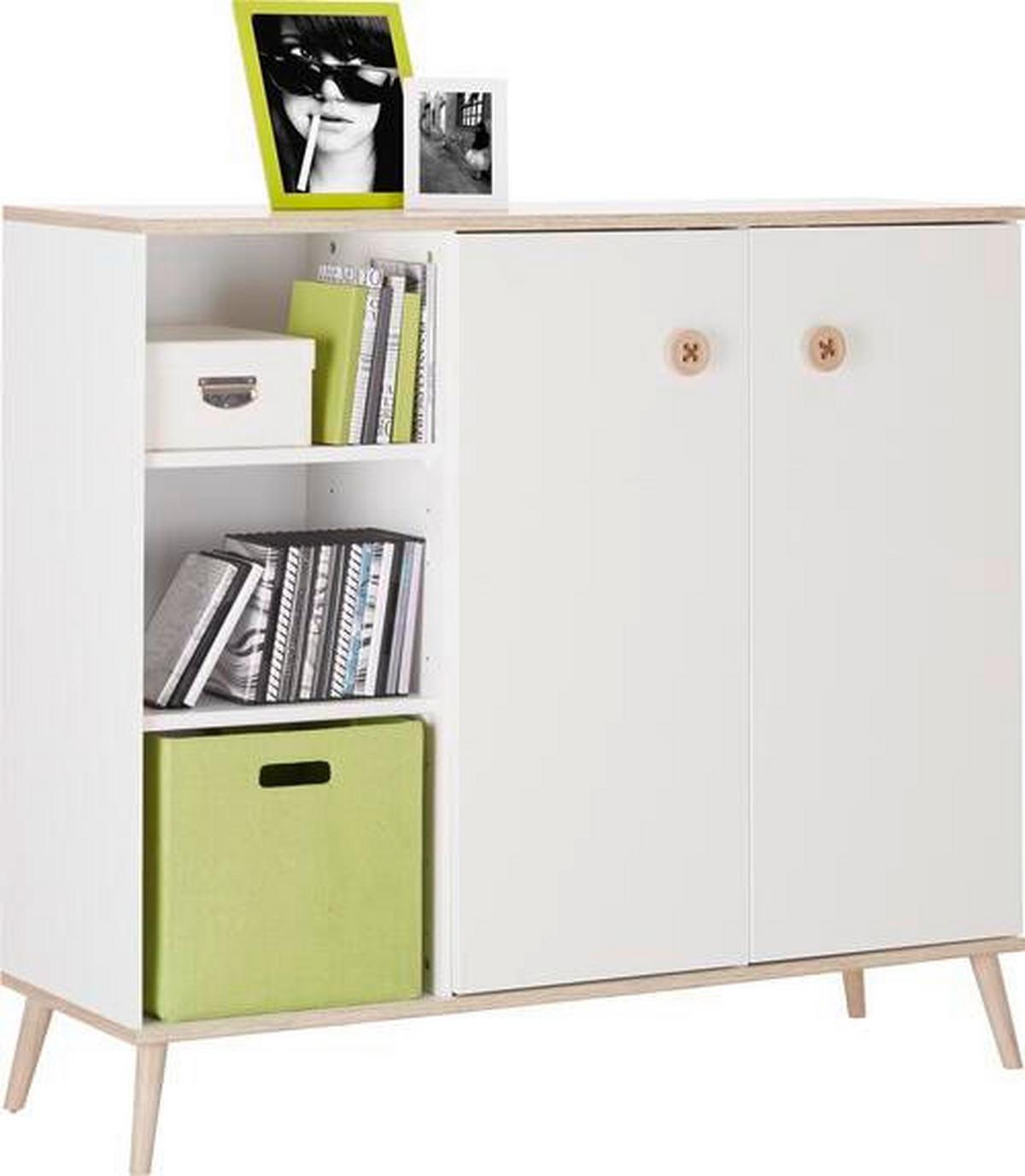 Félmagas Szekrény Billund - tölgyfa/fehér, Modern, faalapú anyag/fa (125/111/40cm) - MID.YOU