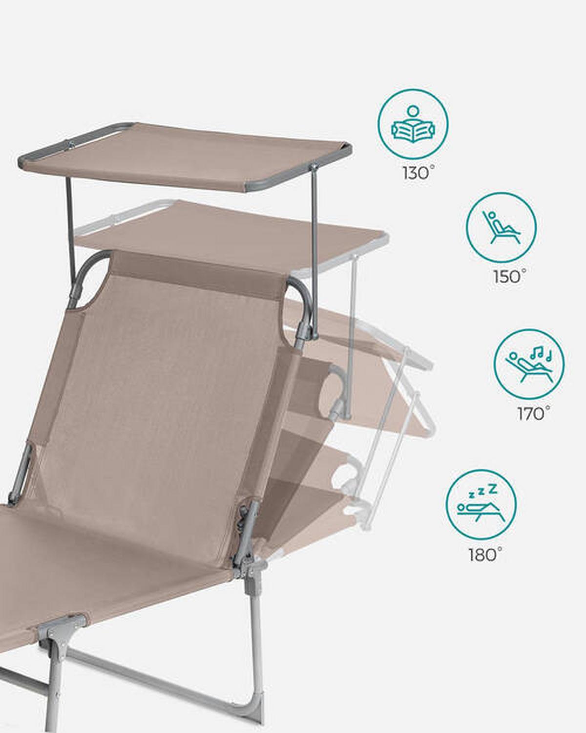 Sonnenliege Taupe inkl. Sonnendach, B: 53 cm - Taupe, Basics, Textil/Metall (53/29,5/193cm) - Modante