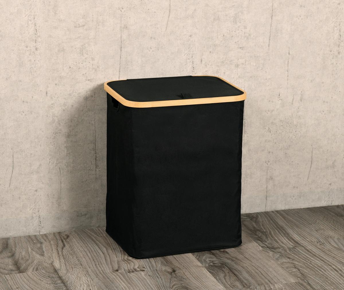 Wäschesack Wäschesammler Bambus - Schwarz/Naturfarben, Basics, Holz/Textil (41/50/33cm) - Kesper