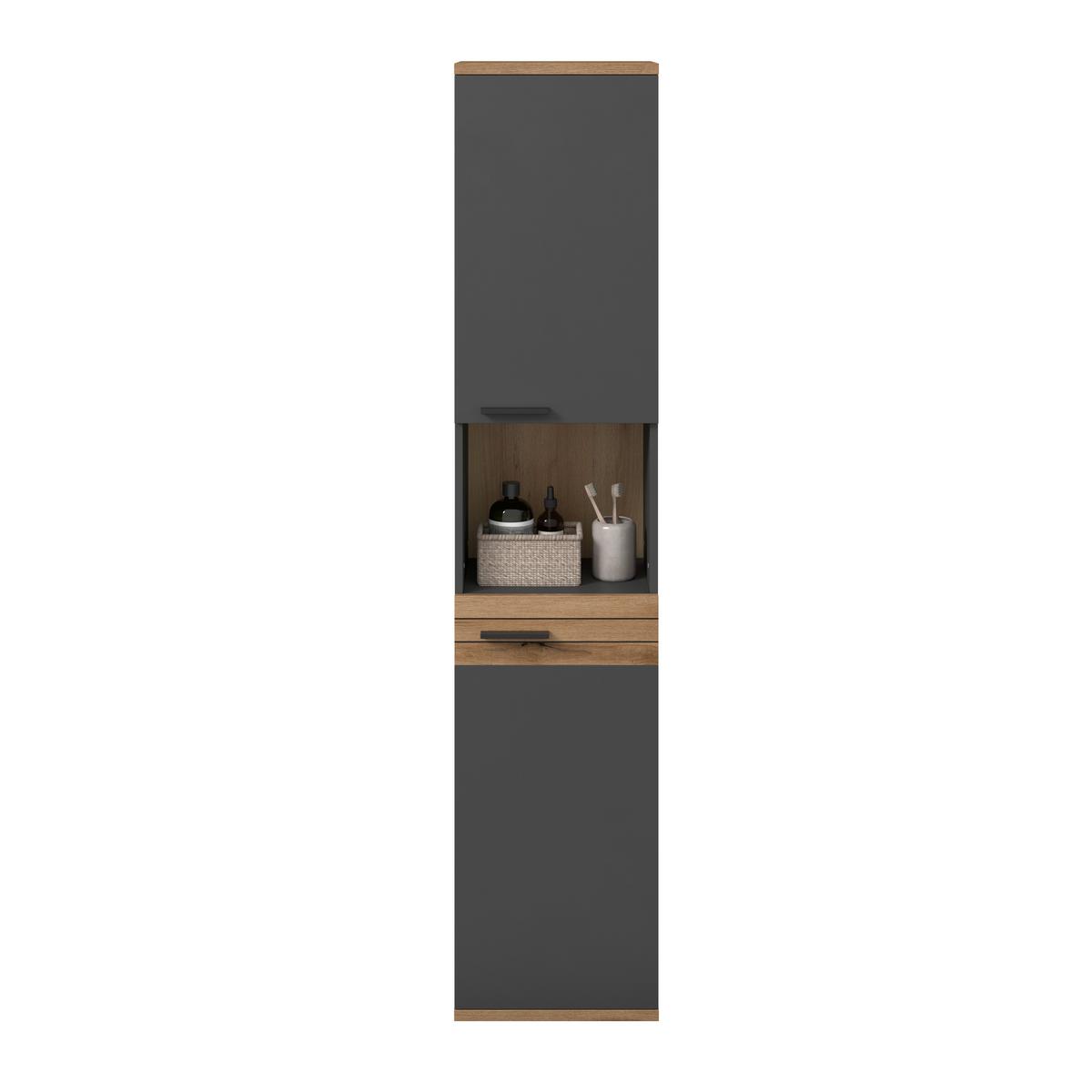Badezimmer Hochschrank Cotia Cotls 40x187,6 cm Anthrazit - Eichefarben/Anthrazit, MODERN, Holzwerkstoff (40/187,6/30cm) - James Wood