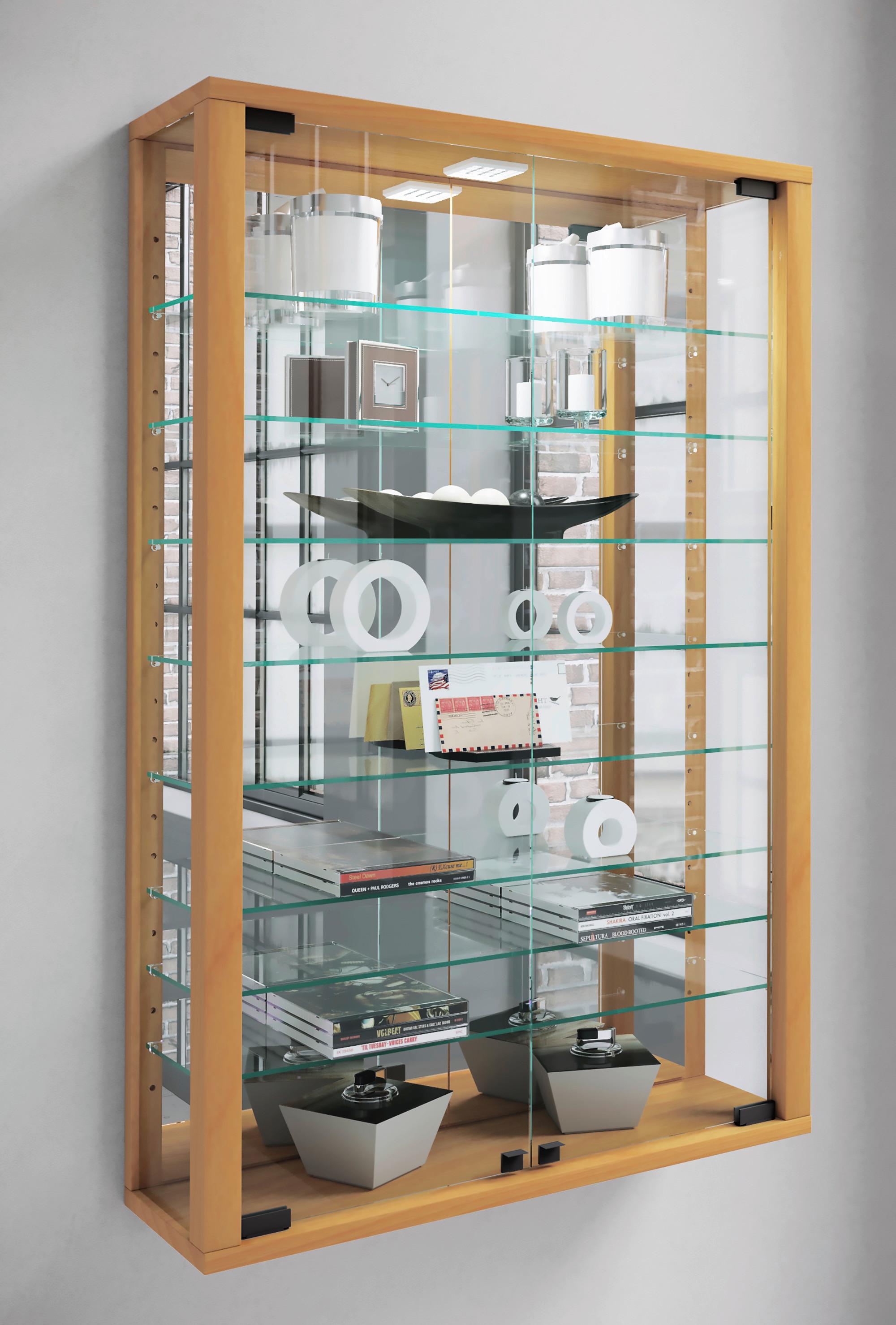 Hängevitrine Vitrosa Buchefarben B: 59 cm - Buchefarben/Schwarz, MODERN, Glas/Holzwerkstoff (59/91,3/18cm) - MID.YOU