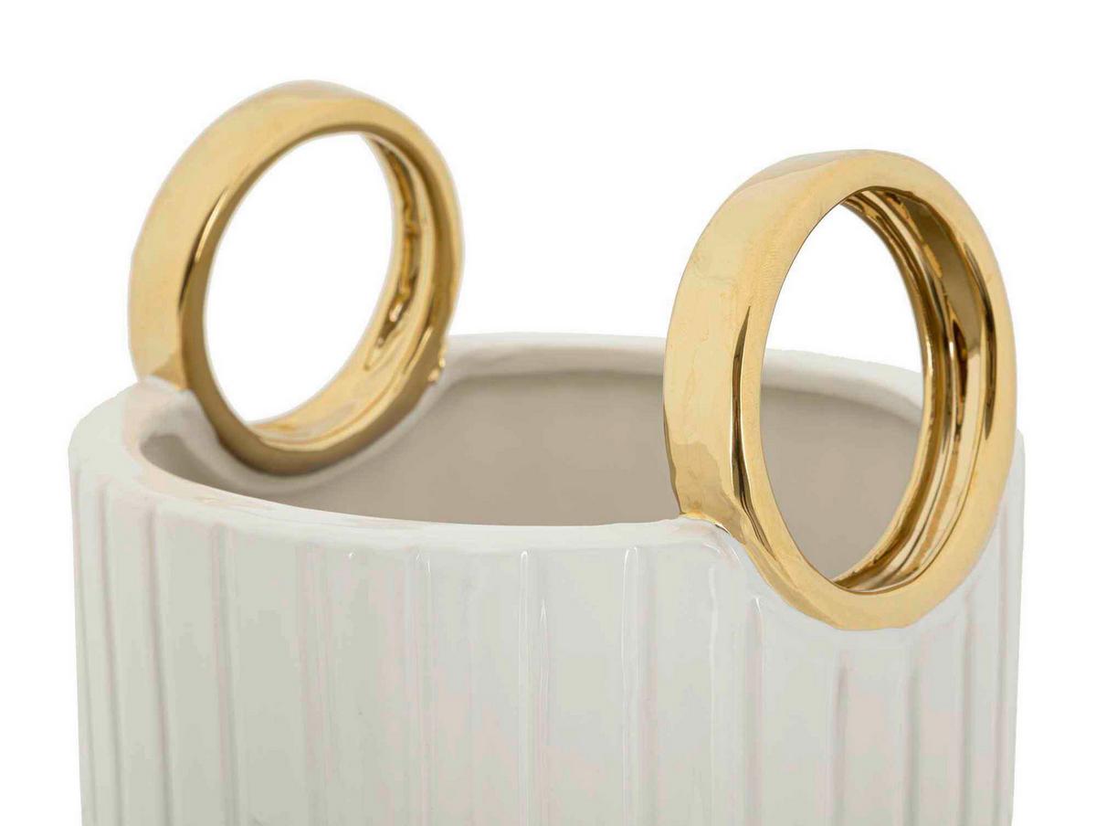 Vase Shopping Weiß/goldfarben B: 18 Cm - Goldfarben/Weiß, Basics, Keramik (18 /45/18  cm)