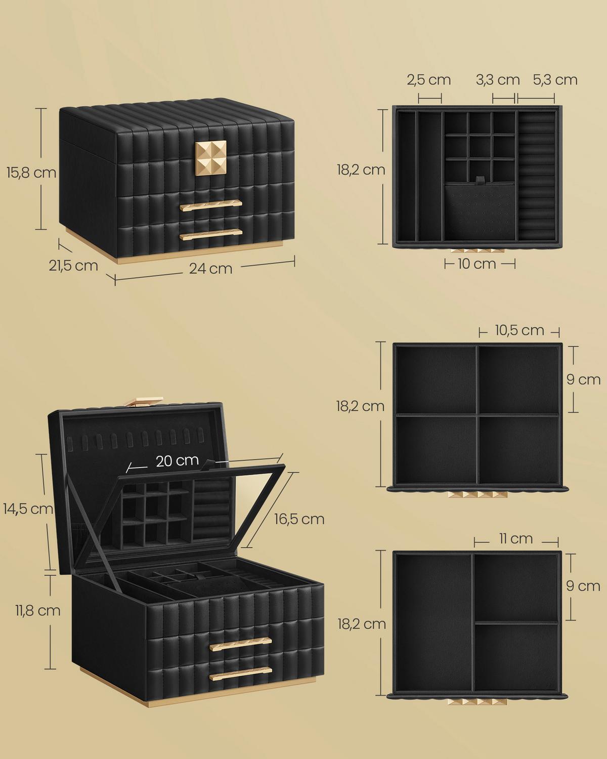 SCHMUCKKÄSTCHEN Schwarz B: 24 cm - Schwarz, LIFESTYLE, Karton/Glas (24/15,8/21,5cm)