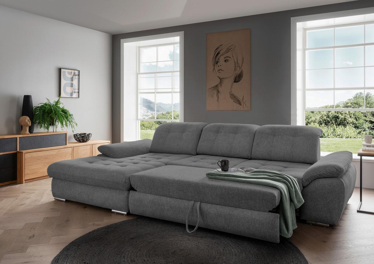 Ecksofa Mit Bettkasten Rigatti Graubraun S: 184x314cm - Chromfarben/Graubraun, MODERN, Textil (184/314cm) - Livetastic