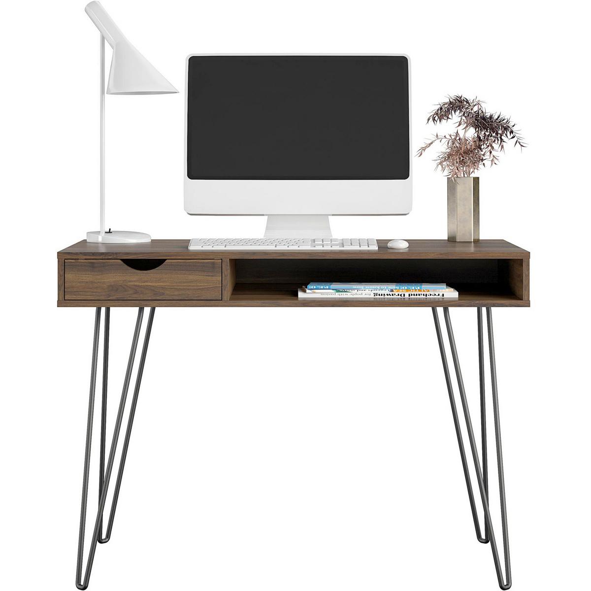 Schreibtisch Concord Walnussfarben Dekor L: 104cm - Walnussfarben/Schwarz, Design, Holzwerkstoff/Metall (104/77/49cm) - MID.YOU