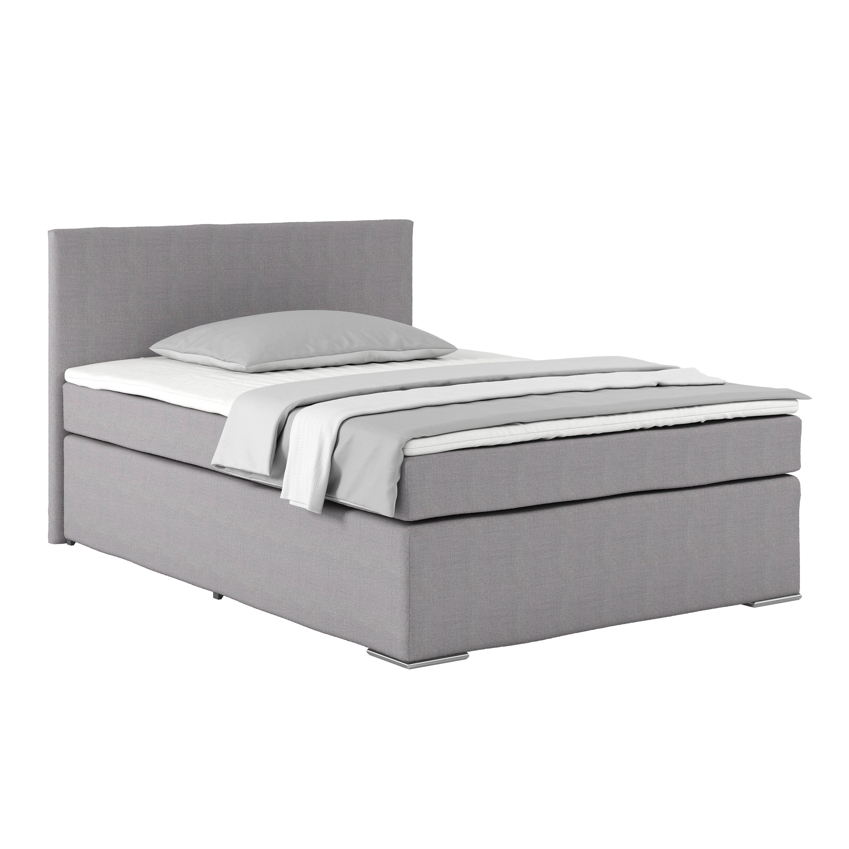 Posteľ Boxspring Nero, 140x200 cm, sivá - sivomodrá/sivobéžová, Konventionell, kov/textil (140/200cm)
