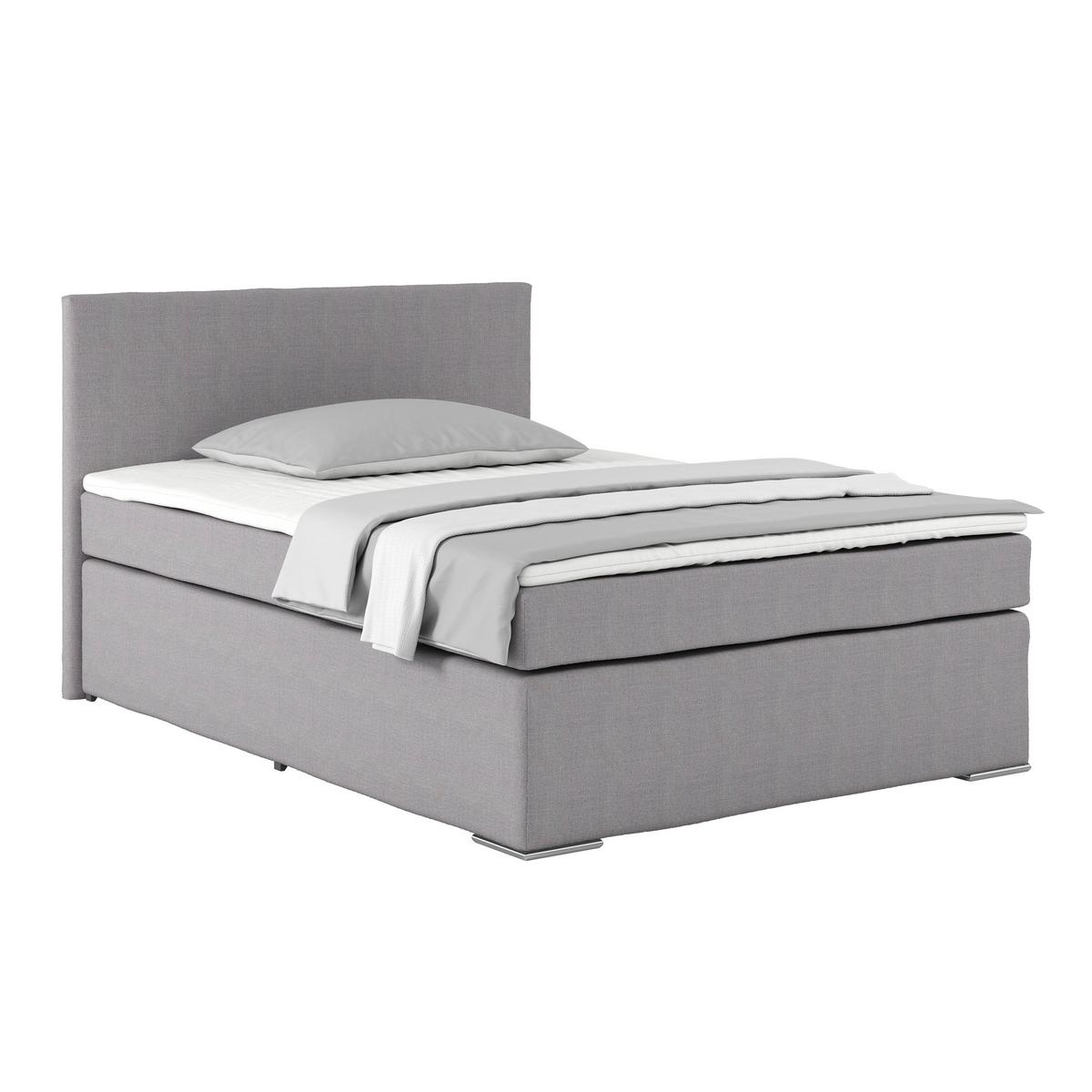 Postel Boxspring Nero, 140x200 cm, šedá - šedomodrá/šedobéžová, Konvenční, kov/textil (140/200cm)