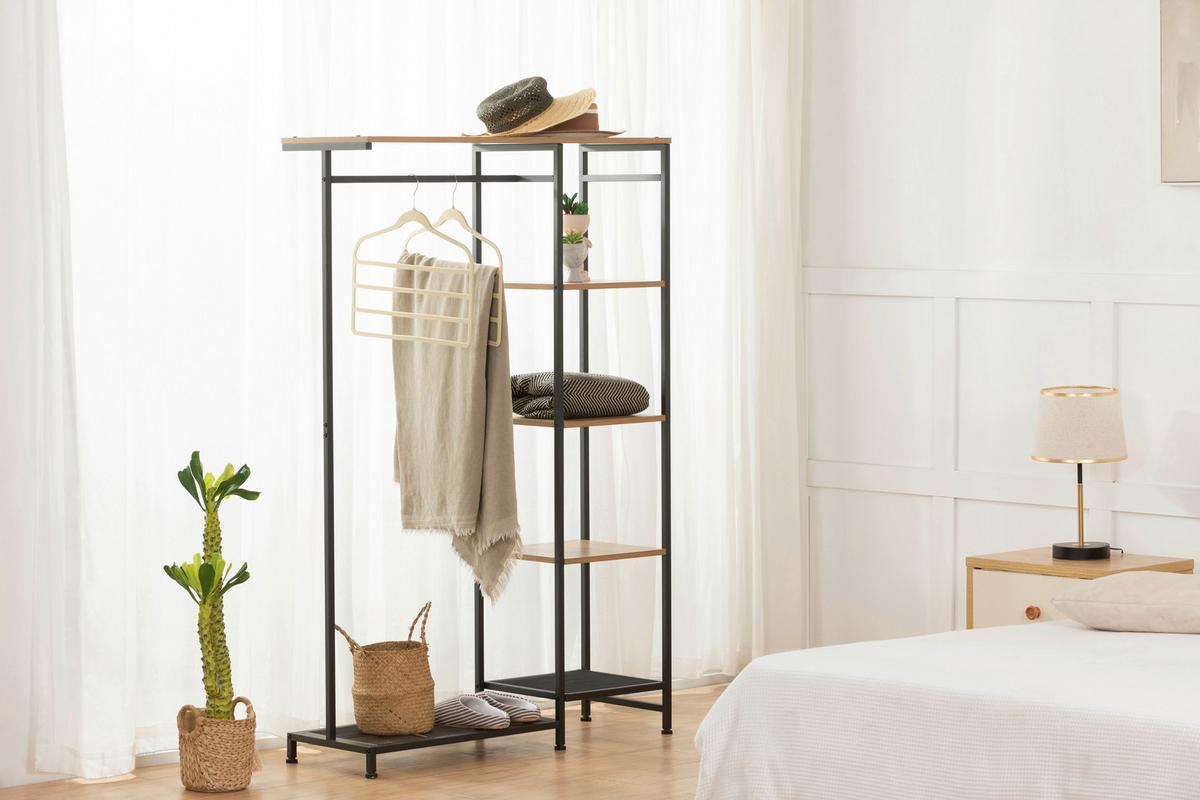 GARDEROBENSTÄNDER Naturfarben/Schwarz B: 100cm - Schwarz/Naturfarben, MODERN, Holzwerkstoff/Metall (100/165/36cm) - P & B