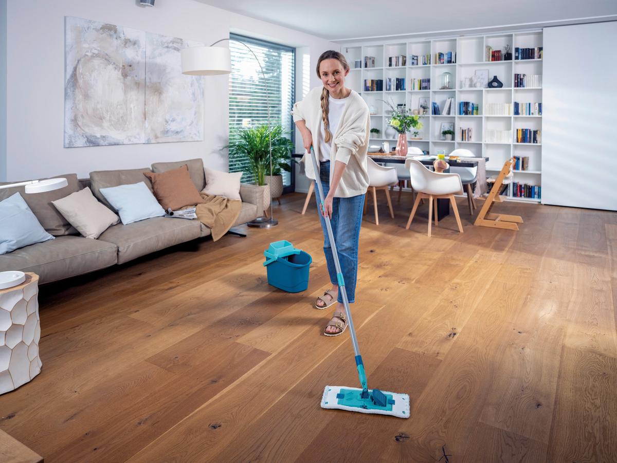 Bodenwischer Set Powerclean M - Türkis/Weiß, Basics, Kunststoff/Textil (33/148cm) - Leifheit