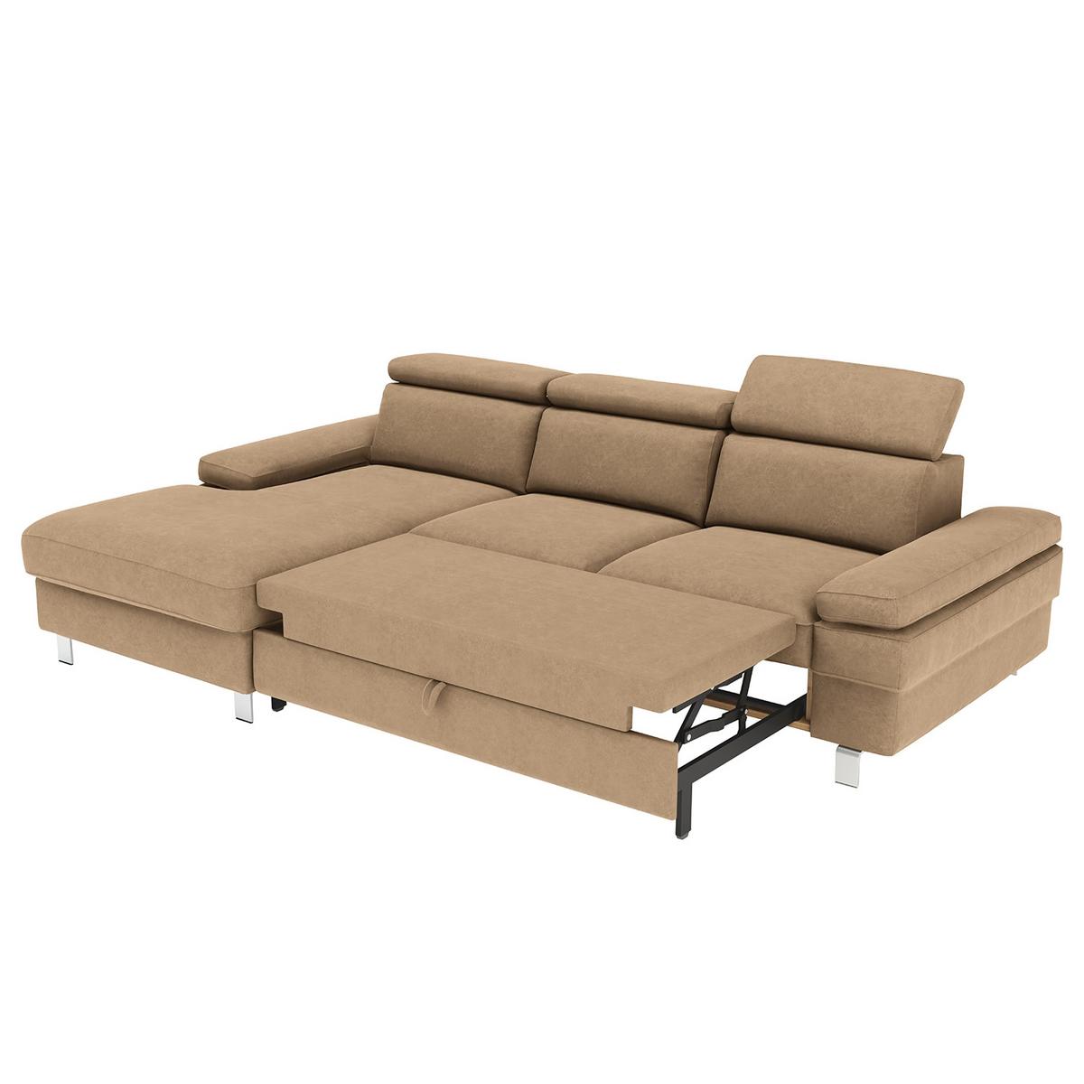 Ecksofa Elvis Sandfarben S: 182x259 Cm - Sandfarben/Silberfarben, KONVENTIONELL, Textil (182/259cm) - Trendmanufaktur
