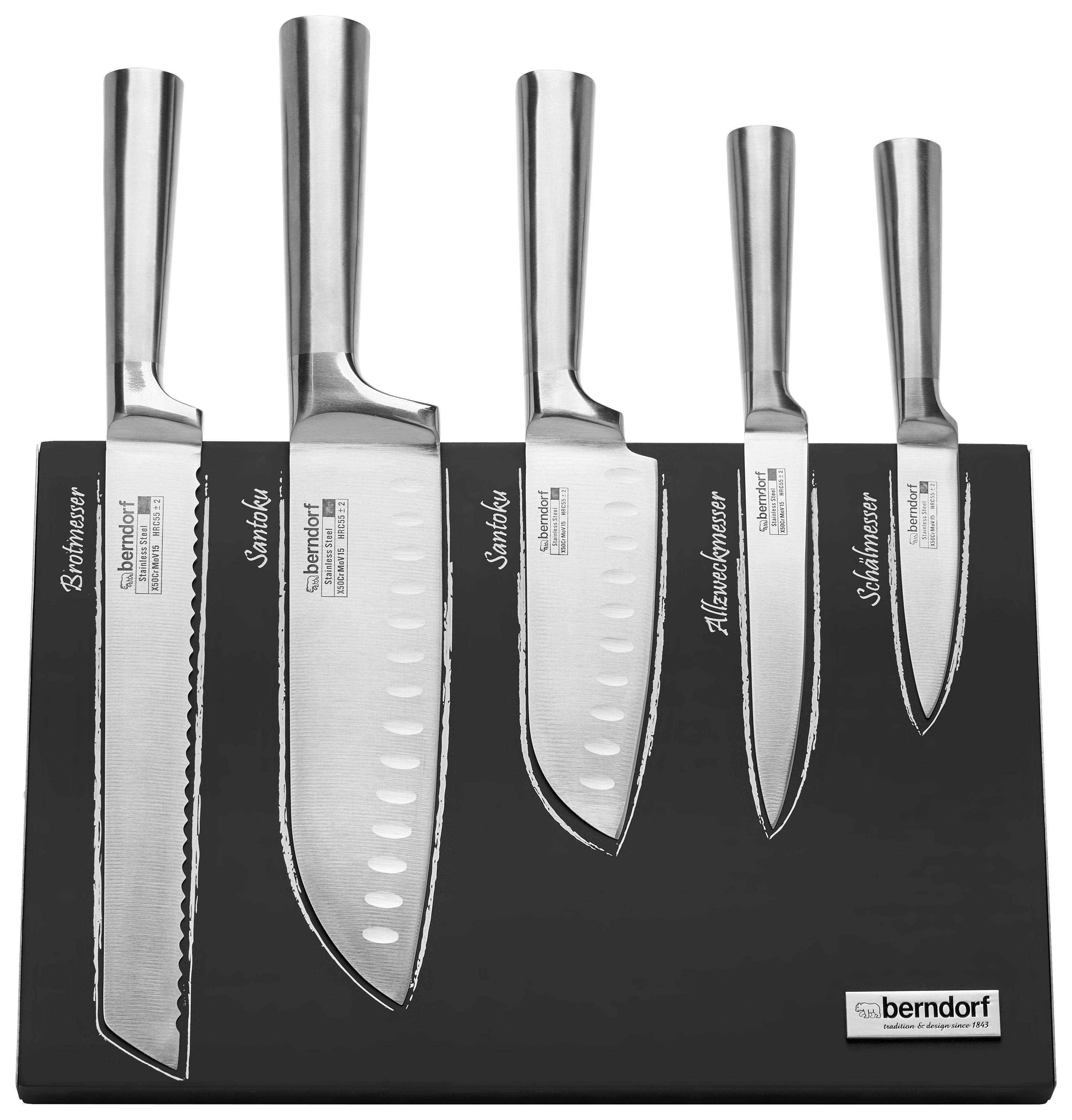 Messerblock Magnetisch Schwarz Metall 6tlg., Edelstahl - Edelstahlfarben/Schwarz, KONVENTIONELL, Holz/Metall (21,7cm) - Berndorf