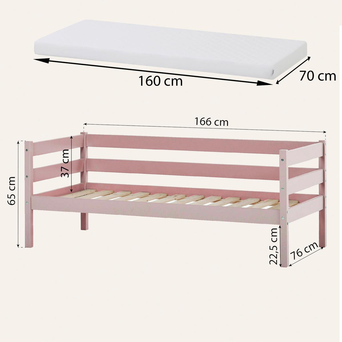 Kinder-/Jugendbett Comfort Rosa, Lf: 70x160 cm - Rosa, MODERN, Holz (70/160cm) - MID.YOU