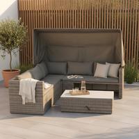 Loungegarnitur 3-tlg. Sanmarco Holz/metall/textil Mit Kissen - Hellgrau/Grau, KONVENTIONELL, Holz/Kunststoff (250/150/168cm) - Gardenson