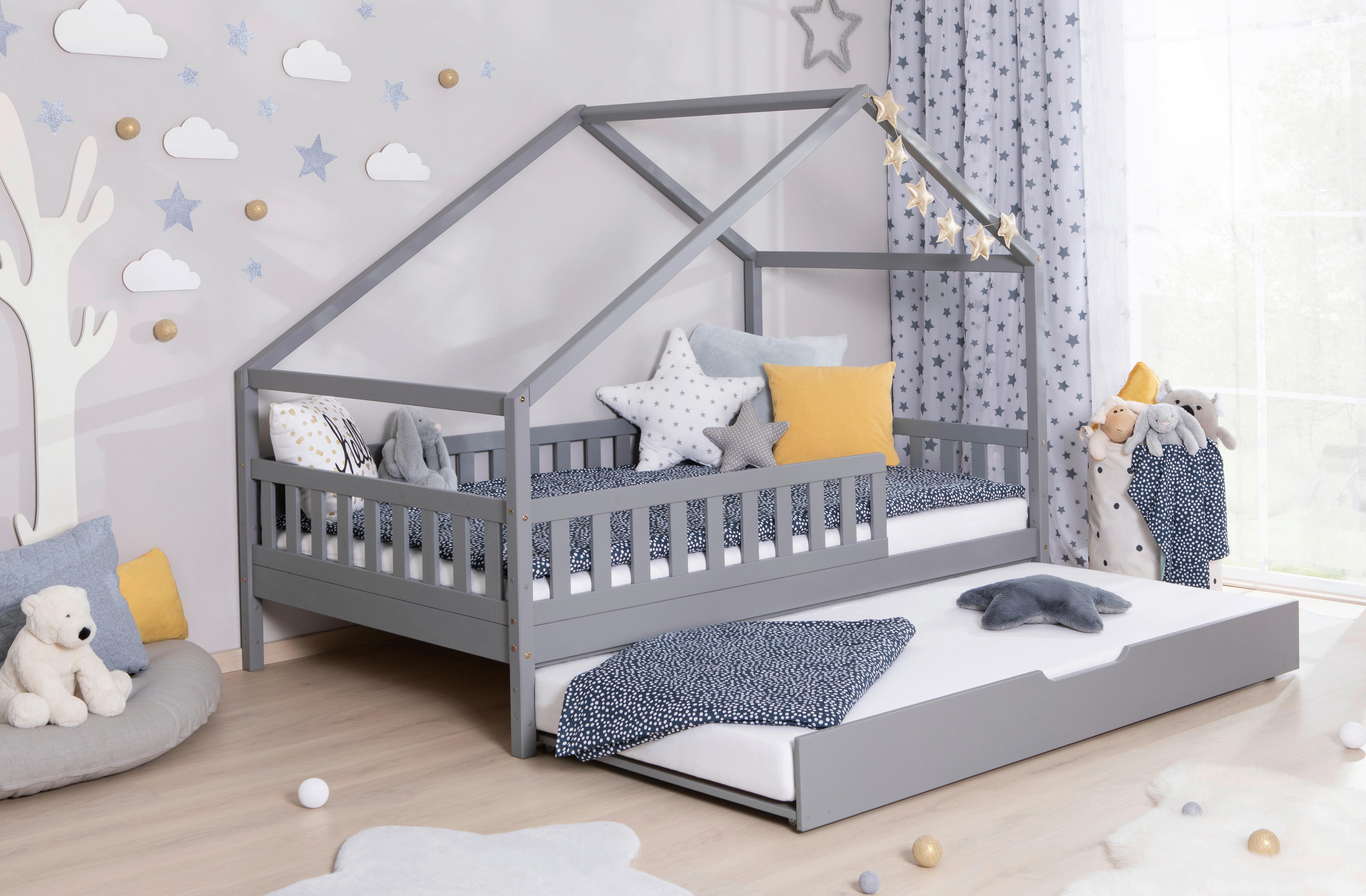 Hausbett Lou Hellgrau B: 140 Cm - Hellgrau/Weiß, MODERN, Holz/Textil (140/200cm) - MID.YOU