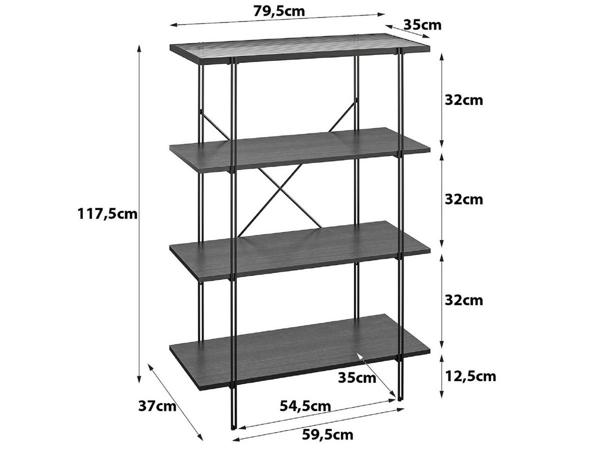 Regal Wainwright Schwarz 79 cm - Schwarz, Design, Glas/Holzwerkstoff (79/117/35cm)