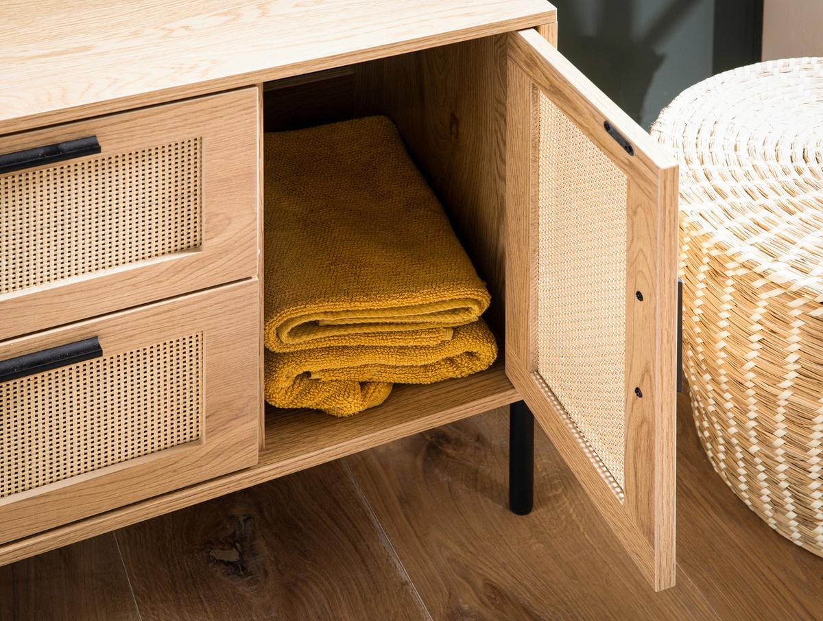 Waschbeckenunterschrank Eichefarben, B: 60 Cm - Eichefarben/Schwarz, Design, Holzwerkstoff (60/60/40cm) - MID.YOU